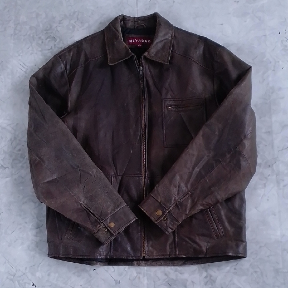 Vintage 90s NEVADA Brown Leather Jacket for Men - Picture 11 of 13